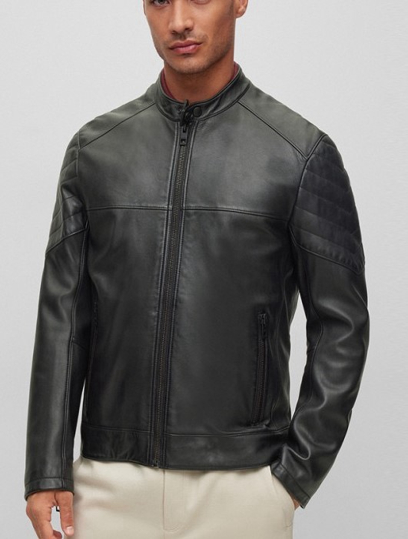 Mens slim-fit faux leather jacket