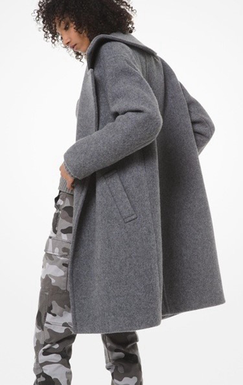 Womens wool-collar detachable felt coat