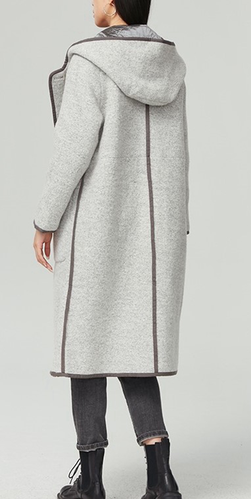 Womens long woolen hooded coat