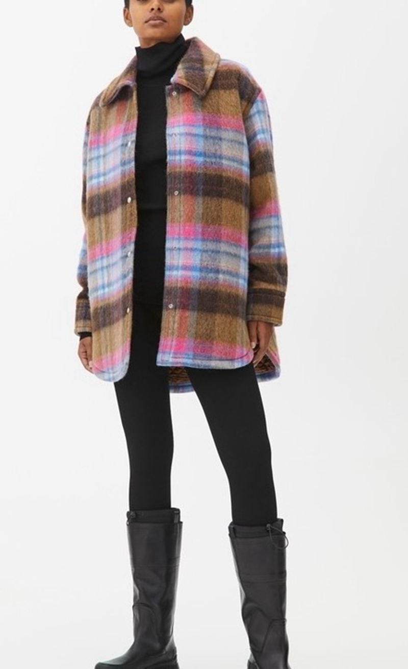 Womens long checked multicolor woolen coat