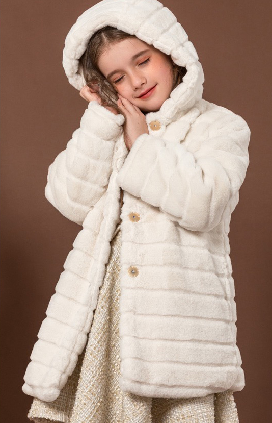 Girls fake fur hooded coat