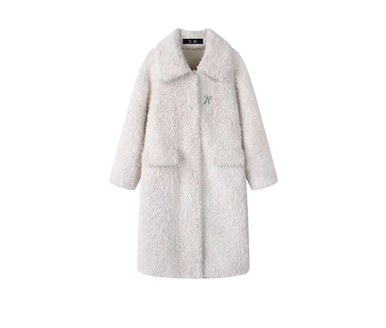 Womens wool-collar detachable felt coat