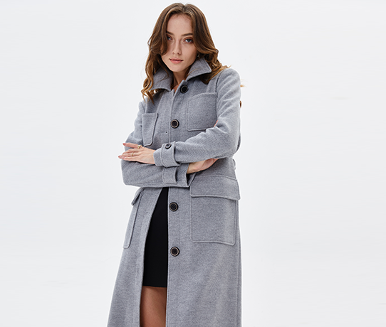 Womens wool-collar detachable felt coat