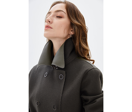 Womens wool-collar detachable felt coat